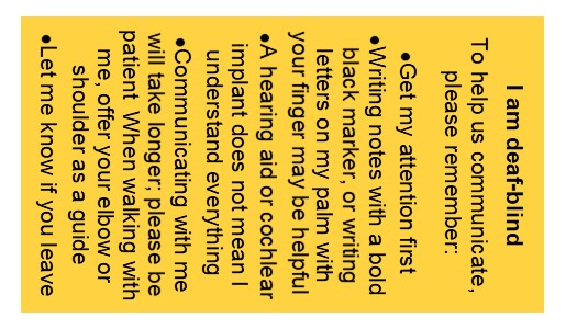 An image showing the front side of the 3.5 by 2 yellow Communication Card.