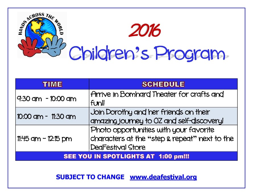 Image of Children's Program schedule.