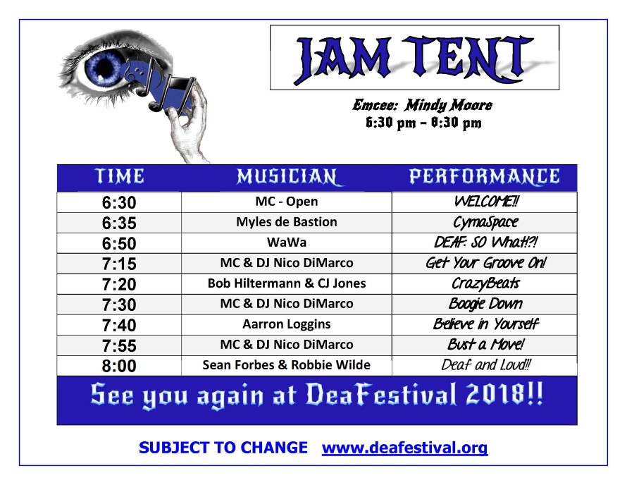 Image of Jam Tent schedule.