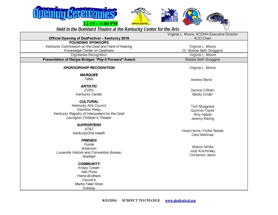 Image of Opening Ceremonies schedule.