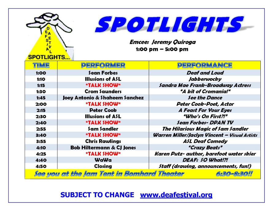 Image of SpotLights schedule.