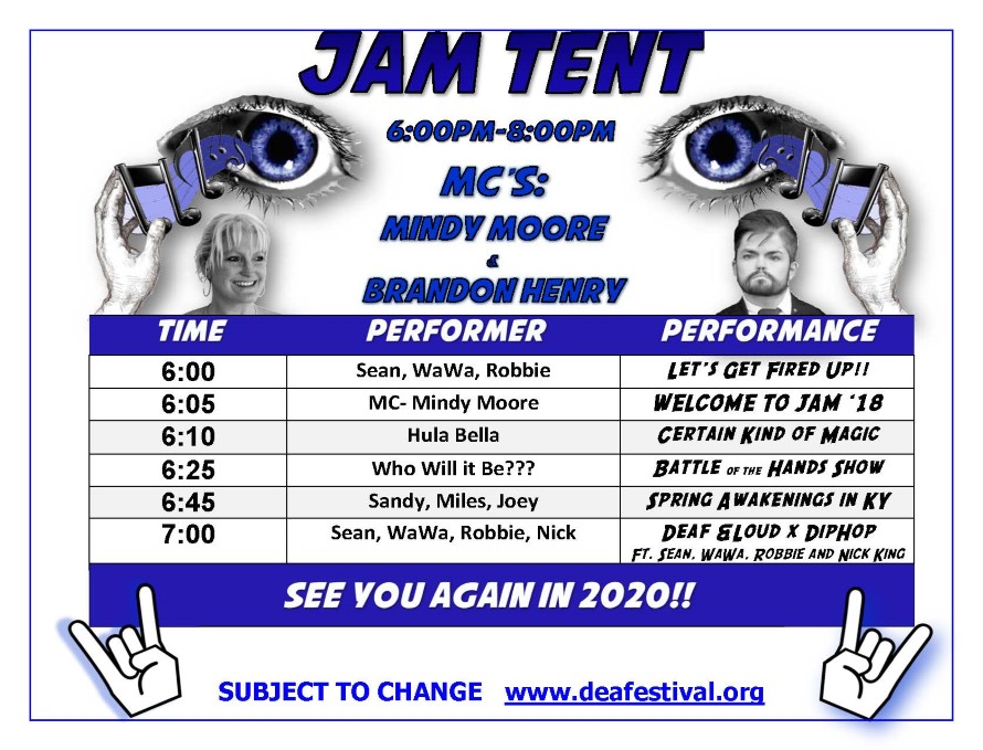 Image of Jam Tent schedule.