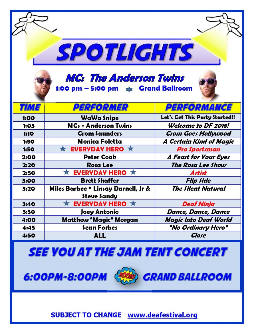 Image of SpotLights schedule.