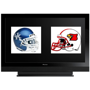 TV with UK and UL football helmets