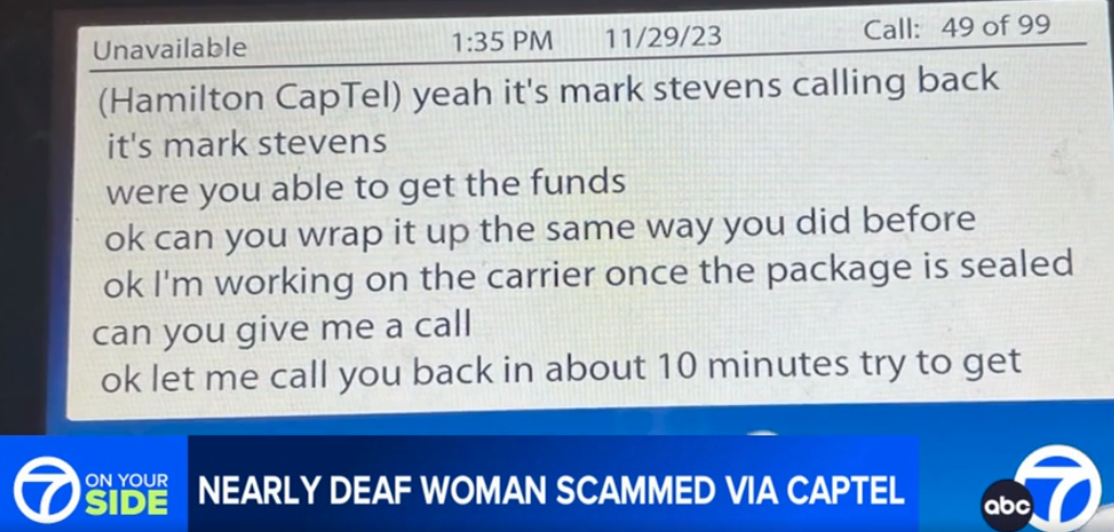 Screenshot of a CapTel screen displaying a conversation.