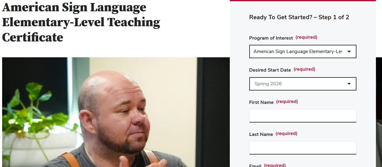 A screenshot of the American Sign Language Elementary-Level Teaching Certificate page at Ohio State University