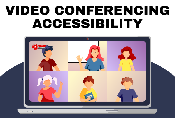 Video Conferencing Accessibility: A laptop depicting a videoconferncing session.